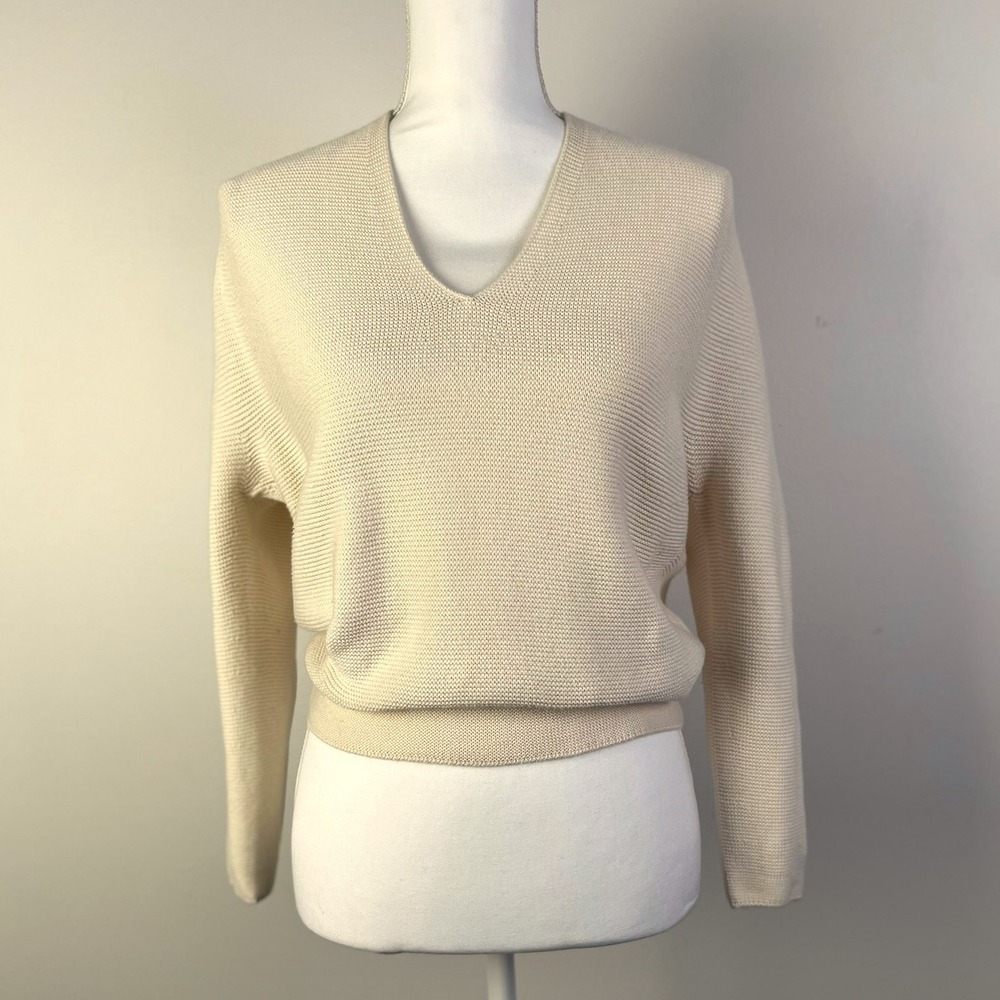 Uniqlo Cream 100% Cotton V-Neck Sweater for Women
